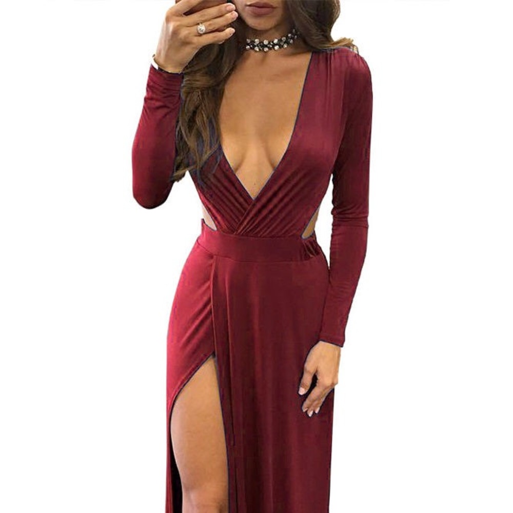 Long Sleeve Red Maxi Dress - Picture 2 of 4